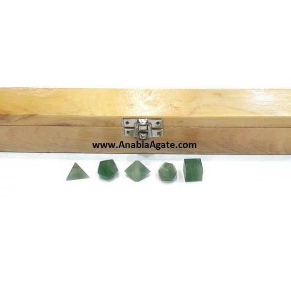 Green Aventurine 5pcs Sacred Geometry Set with Wooden Box