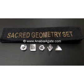 Crystal Quartz 5pcs Sacred Geometry Set with Velvet Purse