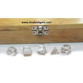 Crystal Quartz 5pcs Geometry Set with Wooden Box - Explore Sacred Geometry Tools