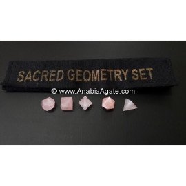 Rose Quartz 5 Pcs Sacred Geometry Set with Velvet Purse