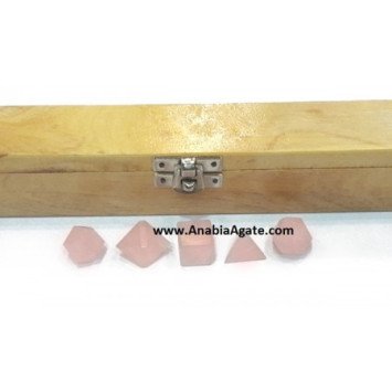 Rose Quartz 5 Pcs Sacred Geometry Set with Wooden Box - Healing Crystals