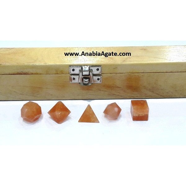Orange Aventurine 5pcs Sacred Geometry Set with Wooden Box