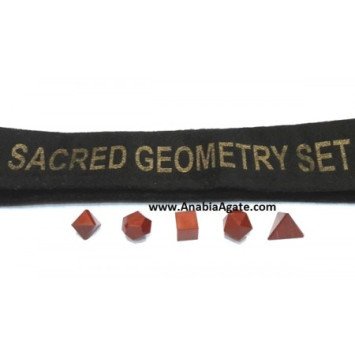 Red Jasper 5pcs Sacred Geometry Set with Velvet Purse - Crystal Healing Kit