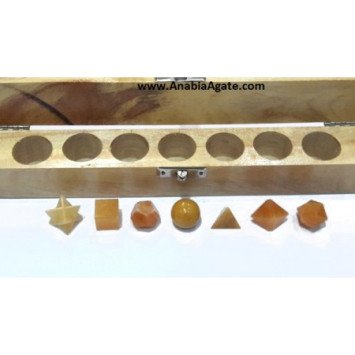 Yellow Aventurine Sacred Geometry Set with Wooden Box - Positive Energy Crystal Healing