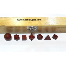Red Jasper 7pcs Sacred Geometry Set with Wooden Box - Crystals & Sacred Tools