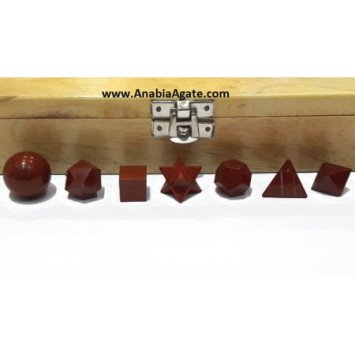 Red Jasper 7pcs Sacred Geometry Set with Wooden Box - Crystals & Sacred Tools
