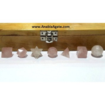 Rose Quartz 7pcs Sacred Geometry Set with Wooden Box | Healing Crystals Kit