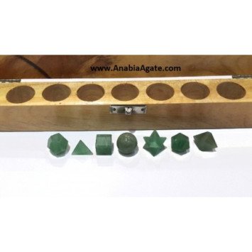 Green Aventurine 7pcs Sacred Geometry Set with Wooden Box