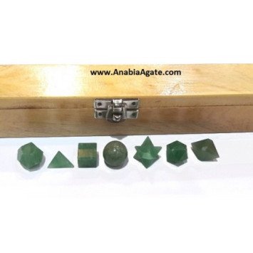 Green Aventurine 7pcs Sacred Geometry Set with Wooden Box