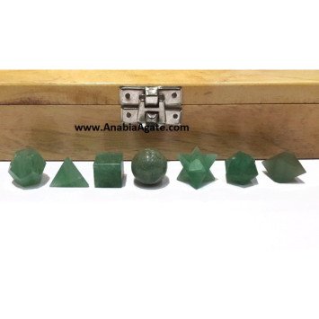 Green Aventurine 7pcs Sacred Geometry Set with Wooden Box