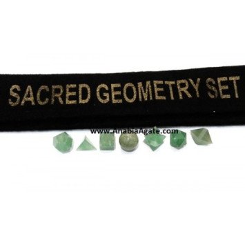 Green Aventurine 7pcs Sacred Geometry Set with Velvet Purse - Enhance Your Spiritual Journey
