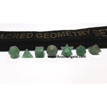 Green Aventurine 7pcs Sacred Geometry Set with Velvet Purse - Enhance Your Spiritual Journey