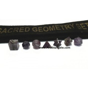 Wholesale Amethyst 7 Pcs Sacred Geometry Set with Velvet Purse - Healing Crystals and Stones