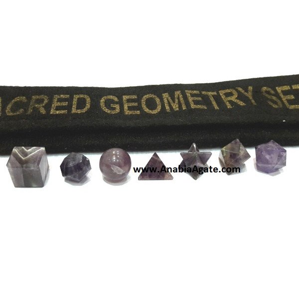 Wholesale Amethyst 7 Pcs Sacred Geometry Set with Velvet Purse - Healing Crystals and Stones