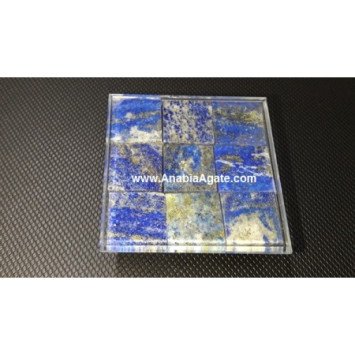 Lapis Lazuli Nine Pyramids on Glass Plate - Handcrafted Gemstone Decor