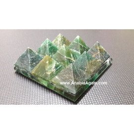 Green Mica Gemstone Pyramids on Glass Plate