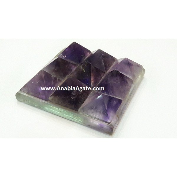 Amethyst Nine Pyramids on Glass Plate