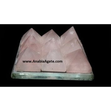Rose Quartz Nine Pyramids (2 Inches) Glass Plate - Crystal Energy Healing Decor