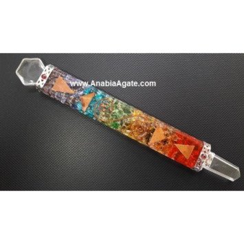 Chakra Layered Orgone Healing Stick with Crystal Quartz - Sacred David Star Design