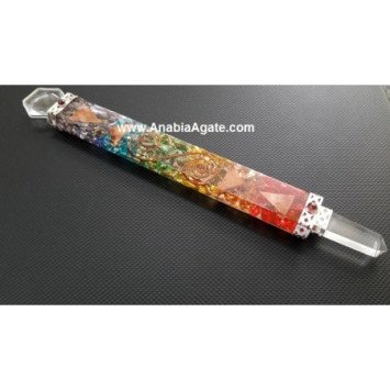 Chakra Layered Orgone Healing Stick with Crystal Quartz - Sacred David Star Design