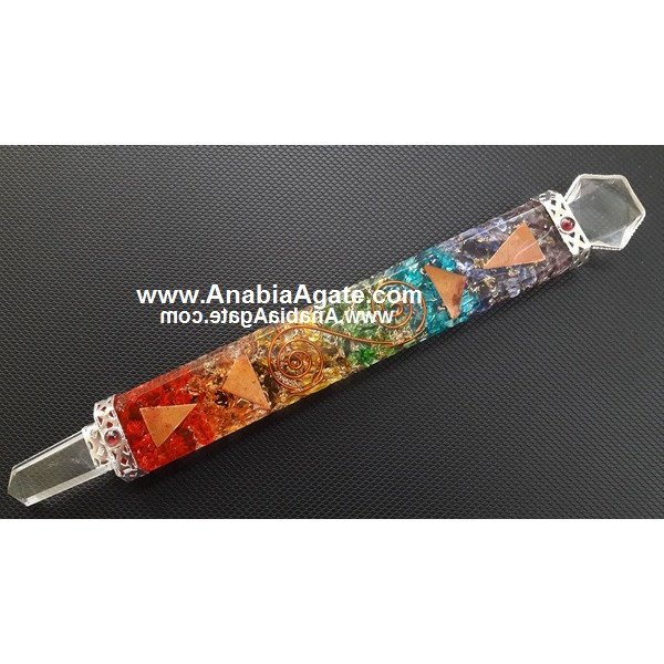 Chakra Layered Orgone Healing Stick with Crystal Quartz - Sacred David Star Design