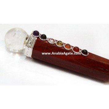Red Jasper Chakra Obelisk Healing Wand with Crystal Quartz Ball | Crystal Healing Tool
