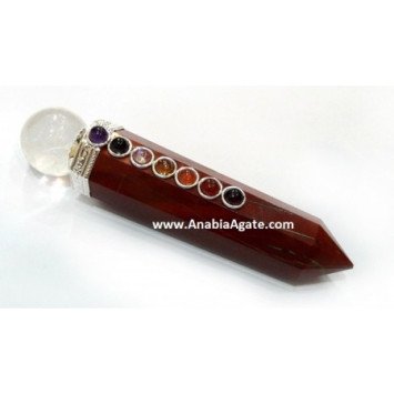 Red Jasper Chakra Obelisk Healing Wand with Crystal Quartz Ball | Crystal Healing Tool