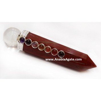 Red Jasper Chakra Obelisk Healing Wand with Crystal Quartz Ball | Crystal Healing Tool
