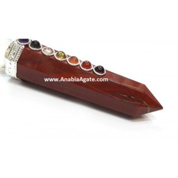 Red Jasper Chakra Obelisk Healing Wand with Crystal Quartz Ball | Crystal Healing Tool