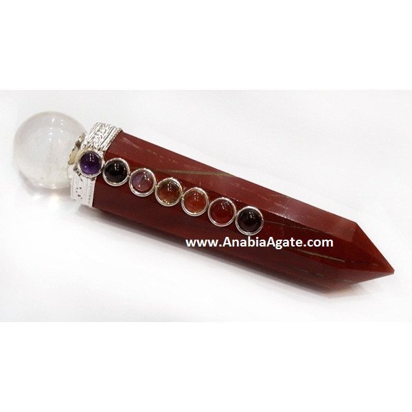 Red Jasper Chakra Obelisk Healing Wand with Crystal Quartz Ball | Crystal Healing Tool