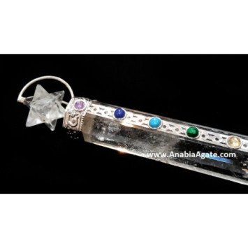 Crystal Quartz Chakra Healing Stick with 2 Spinning Merkaba and Pencil Point