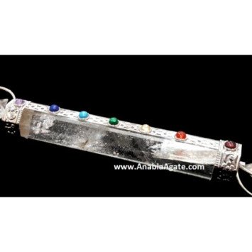 Crystal Quartz Chakra Healing Stick with 2 Spinning Merkaba and Pencil Point