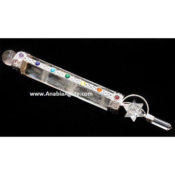 Crystal Quartz Chakra Healing Stick with Crystal Ball, Pencil, and Spinning Merkaba