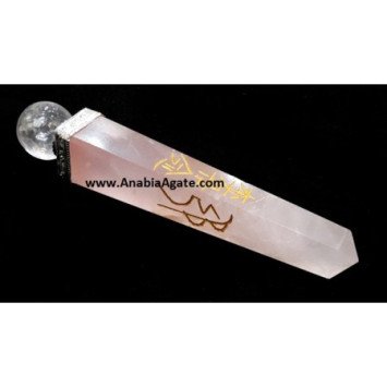 Rose Quartz Reiki Engraved Healing Wand | Energy Healing Tool