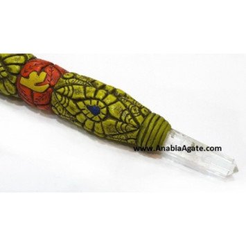 Tibetan Carved Healing Stick with Crystal Quartz Pencil Point
