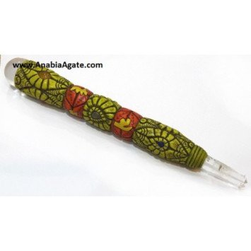 Tibetan Carved Healing Stick with Crystal Quartz Pencil Point