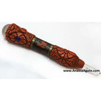 Tibetan Carved Healing Stick with Crystal Point