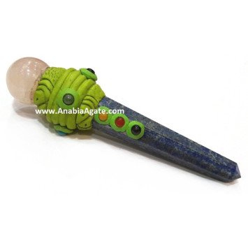 Lapis Lazuli Obelisk Tibetan Healing Wand with Rose Quartz Ball on Top - Holistic Healing Tool