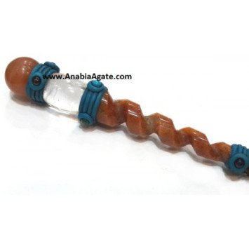 Red Aventurine Twisted Tibetan Healing Stick - Natural Crystal Wand