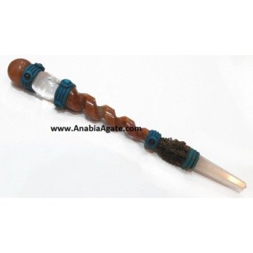 Red Aventurine Twisted Tibetan Healing Stick - Natural Crystal Wand