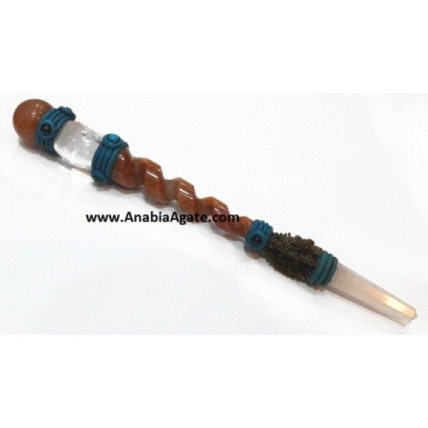 Red Aventurine Twisted Tibetan Healing Stick - Natural Crystal Wand