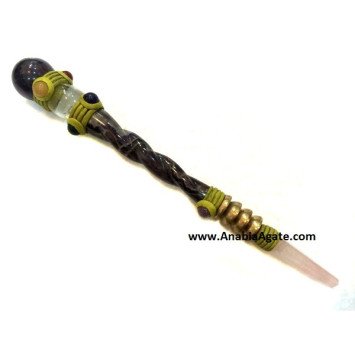 Amethyst Twisted Tibetan Healing Stick with Rose Quartz Point