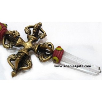 Vajra Tibetan Healing Stick with Rose Quartz Ball & Crystal Quartz Pencil Point
