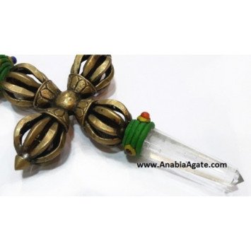 Dorje Vajra Tibetan Healing Stick with Rose Quartz Ball & Point - Healing Tools