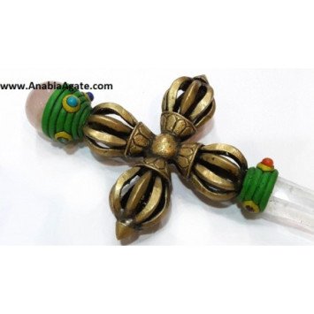 Dorje Vajra Tibetan Healing Stick with Rose Quartz Ball & Point - Healing Tools