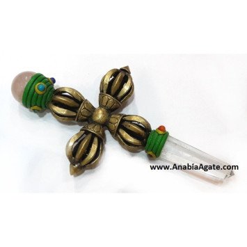 Dorje Vajra Tibetan Healing Stick with Rose Quartz Ball & Point - Healing Tools