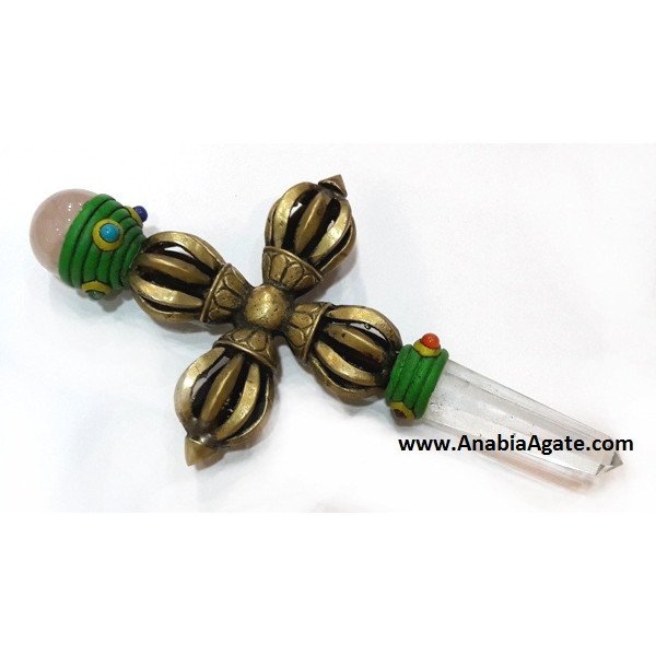 Dorje Vajra Tibetan Healing Stick with Rose Quartz Ball & Point - Healing Tools