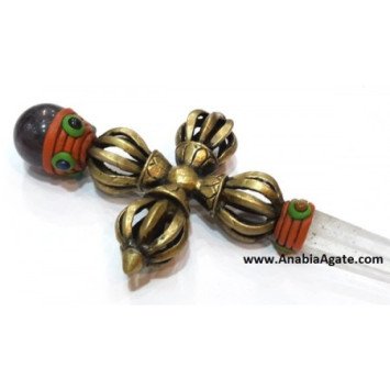 Tibetan Style Dorje Vajra Healing Stick With Crystal Quartz Pencil Point