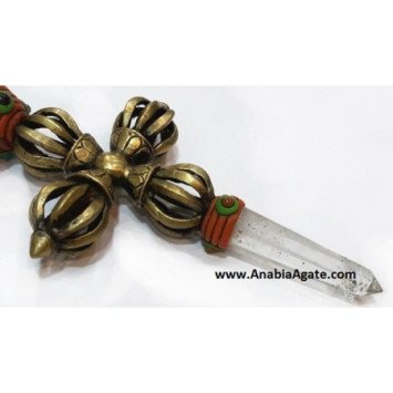 Tibetan Style Dorje Vajra Healing Stick With Crystal Quartz Pencil Point