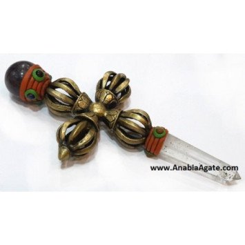 Tibetan Style Dorje Vajra Healing Stick With Crystal Quartz Pencil Point